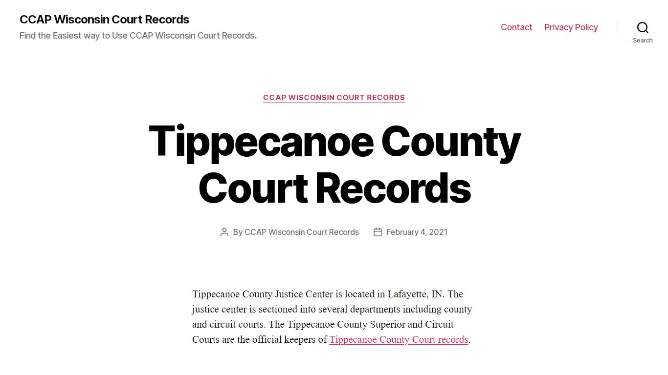 Tippecanoe County Court Records - CCAP Wisconsin Court Records